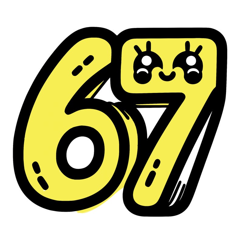 the numbers 67