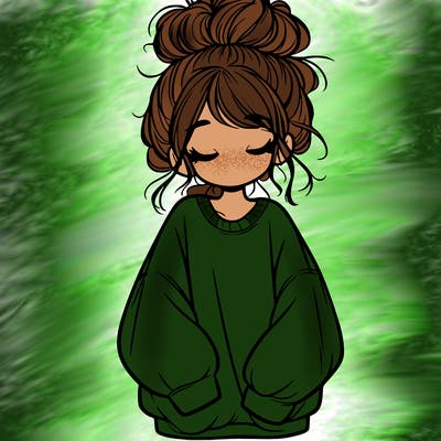 girl with baggy sweatshirt and messy bun