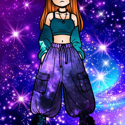 girl in a crop top and baggy pants