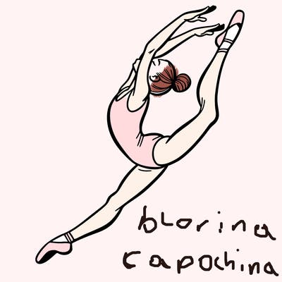 gymnast doing a leap in a leotard with a bent back leg