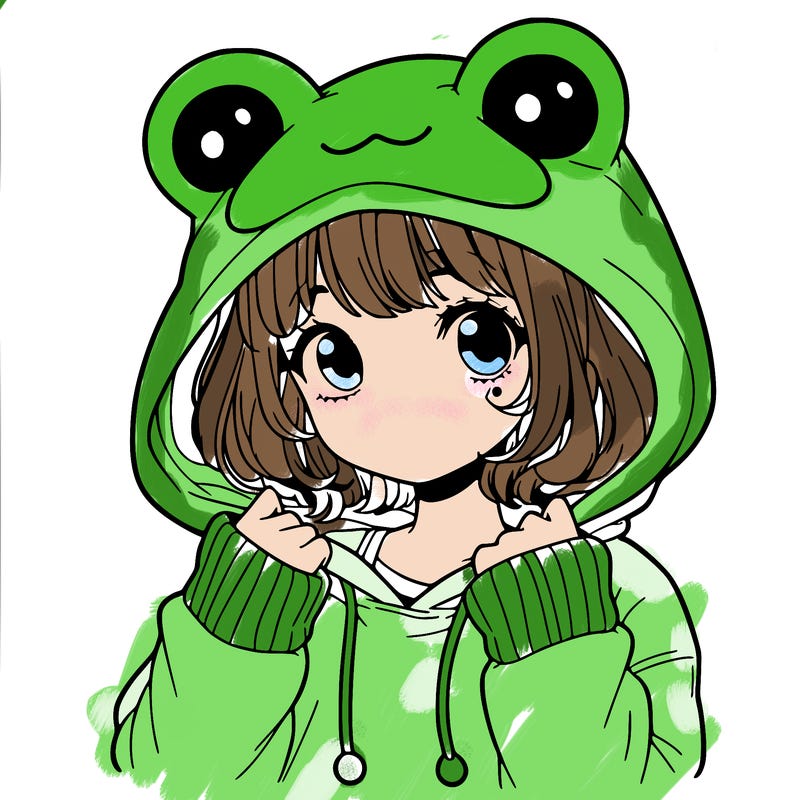 a cute teenage girl wearing a frog hoodie