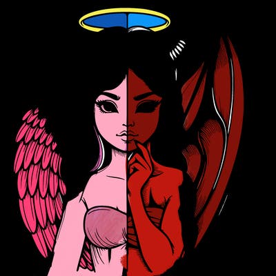 realistic angel half demon