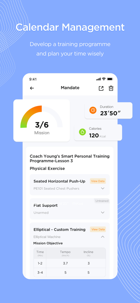 AnyFit - AnyFit App-Dashboard, das den Trainingsfortschritt und einen personalisierten Trainingsplan anzeigt