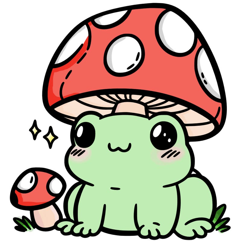 a cute frog with a mushroom hat
