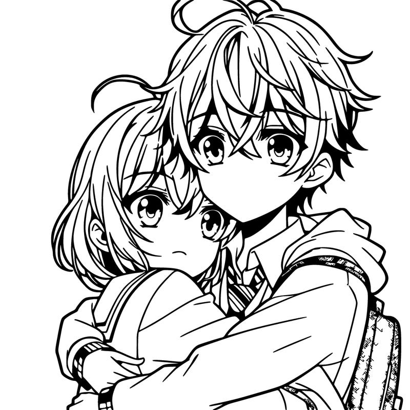 anime boy hug girl
