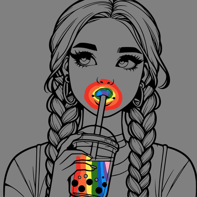 realistic girl with braided hair drinking boba