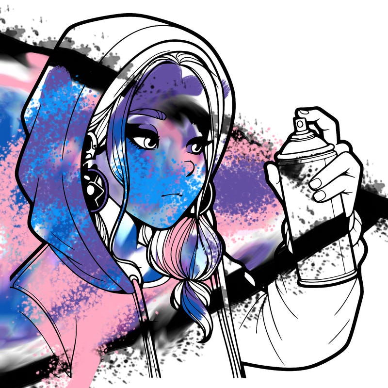 a realistic girl, spray painting