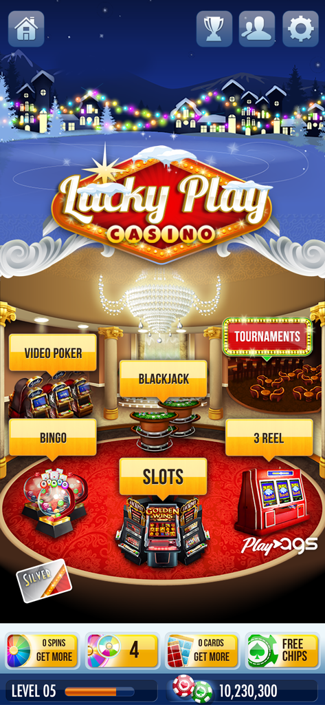 Lucky Play Casino Slots Games - Lucky Play Casino main lobby showing slots video poker blackjack and bingo game options.