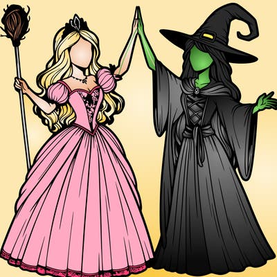 detailed realistic split of a princess and a witch