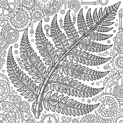 Unleash your creativity with this extraordinary Steampunk Lady Fern coloring page, blending natural beauty with intricate mechanical details. Dive into a world where delicate fronds are transformed by gears, pipes, and industrial elegance, offering a captivating coloring challenge.