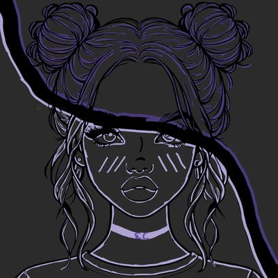 realistic girl with two buns in hair and lips