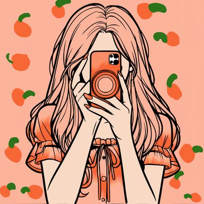 a realistic girl holding her phone taking pictures