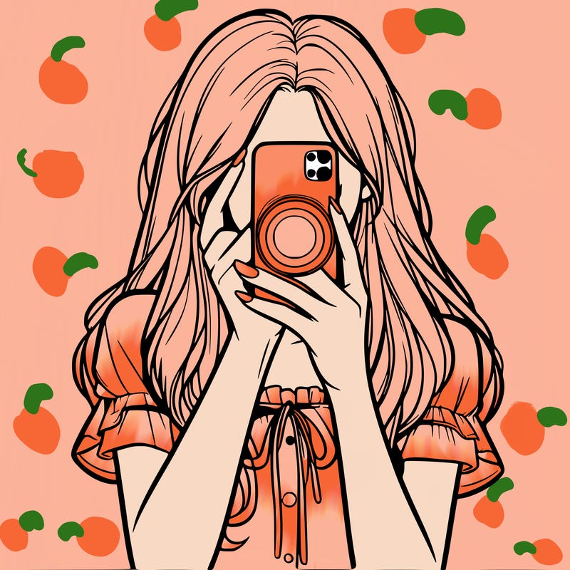 a realistic girl holding her phone taking pictures