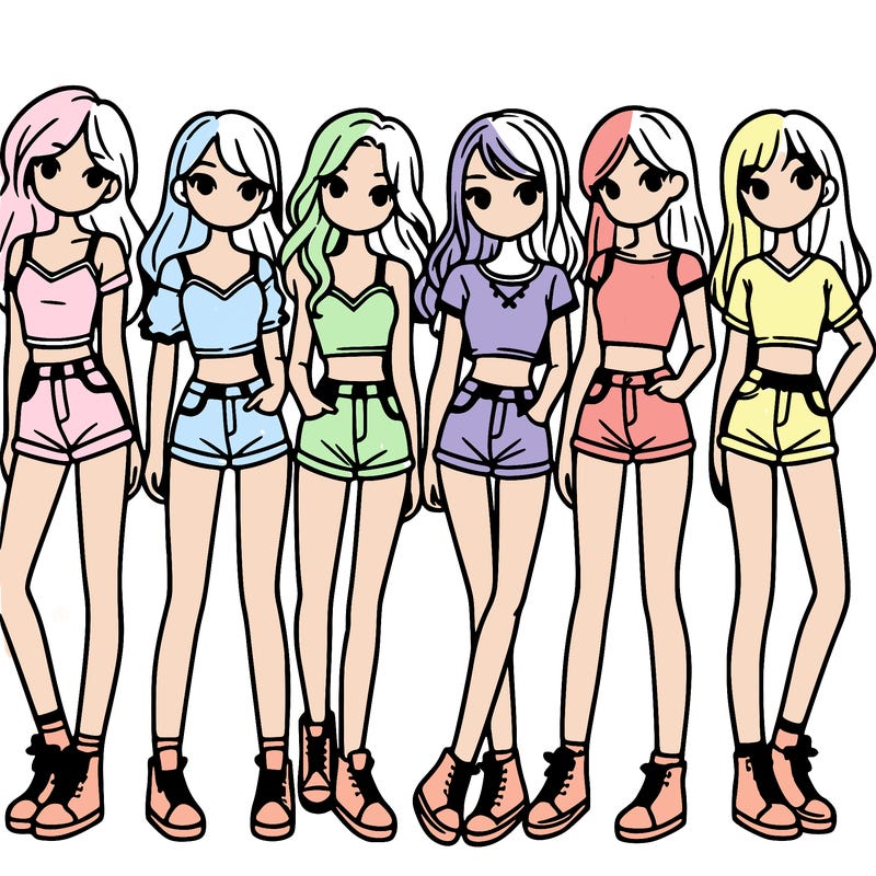 a group of girls wearing crop tops and shorts