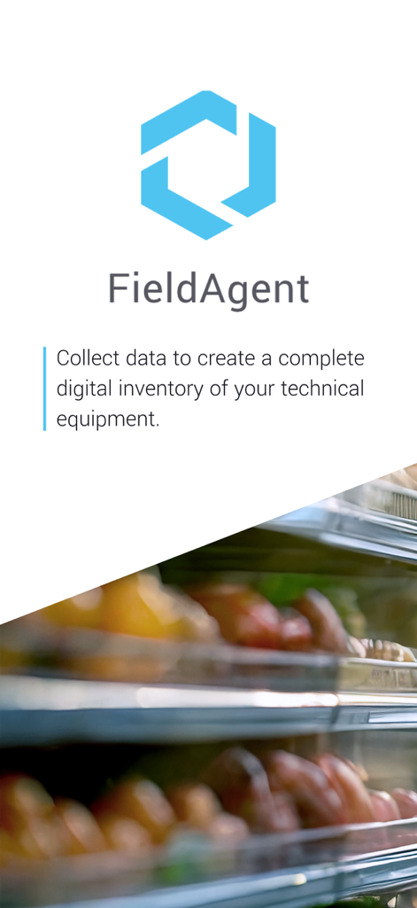 FieldAgent 3.0 - FieldAgent 3.0 introductory screen for supermarket technical equipment inventory.