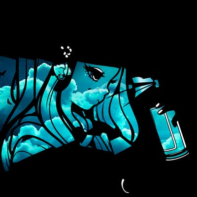 a realistic girl spray painting