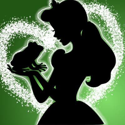 a shadow of a princess holding a frog realistic