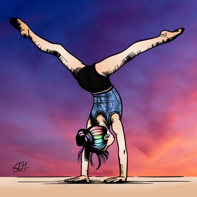 realistic gymnastic hand stand girl in four splits