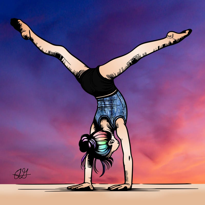 realistic gymnastic hand stand girl in four splits