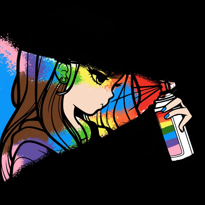 a realistic girl spray painting