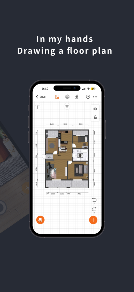 JoyPlan-Quick House Design 3D - A smartphone displaying a detailed 2D architectural floor plan within the JoyPlan app
