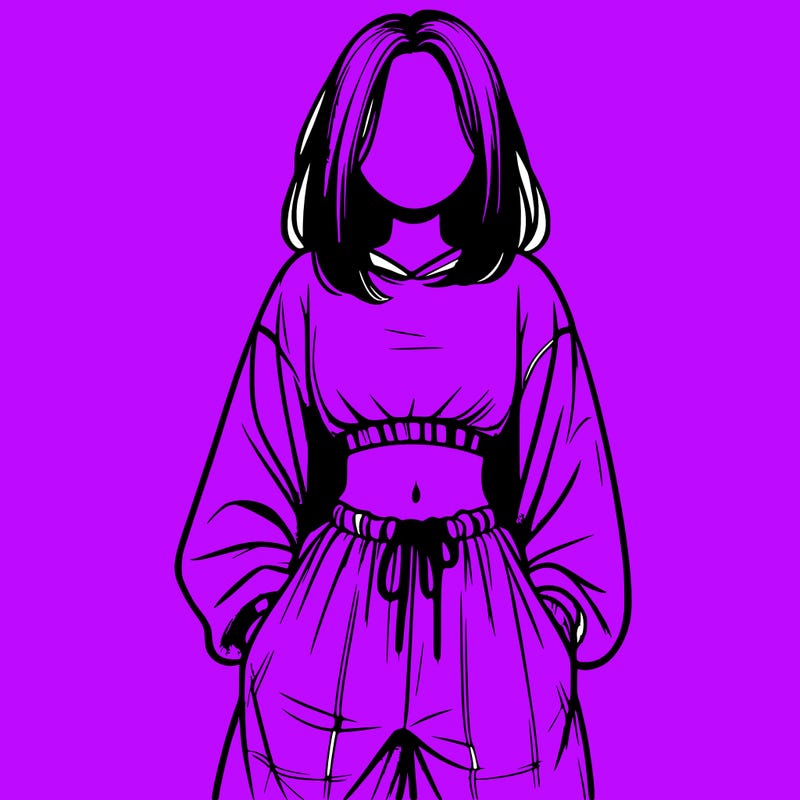 realistic girl faceless with baggy pants and a crop top