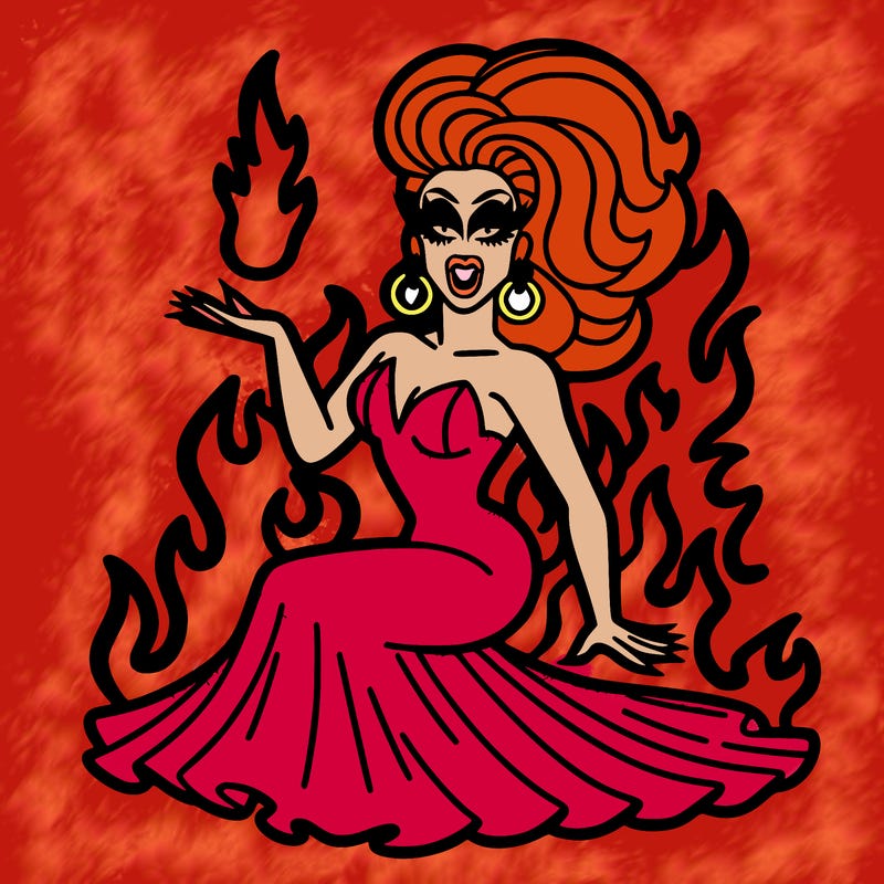 drag queen on fire