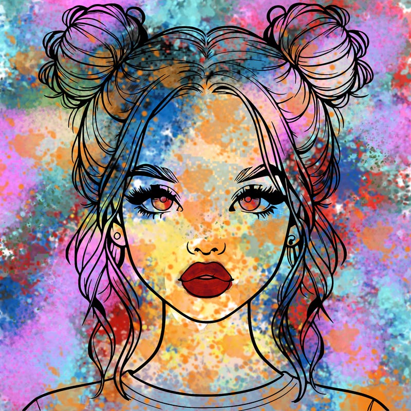 realistic girl with two buns in hair and lips