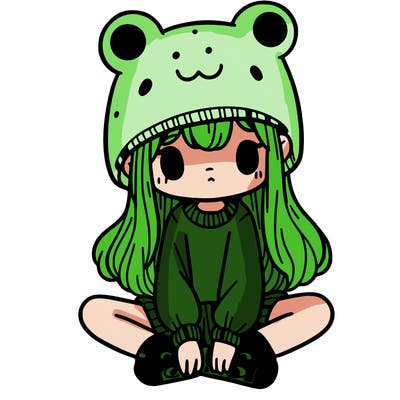 a girl wearing a frog hat and some frog socks