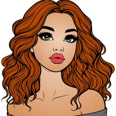 realistic girl with wavy hair and lips