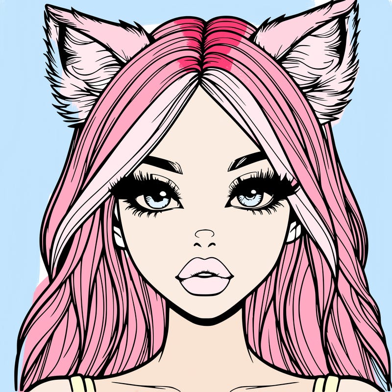 realistic girl with fox ears and realistic lips