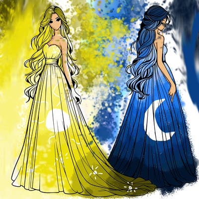 realistic woman with long flowing dress