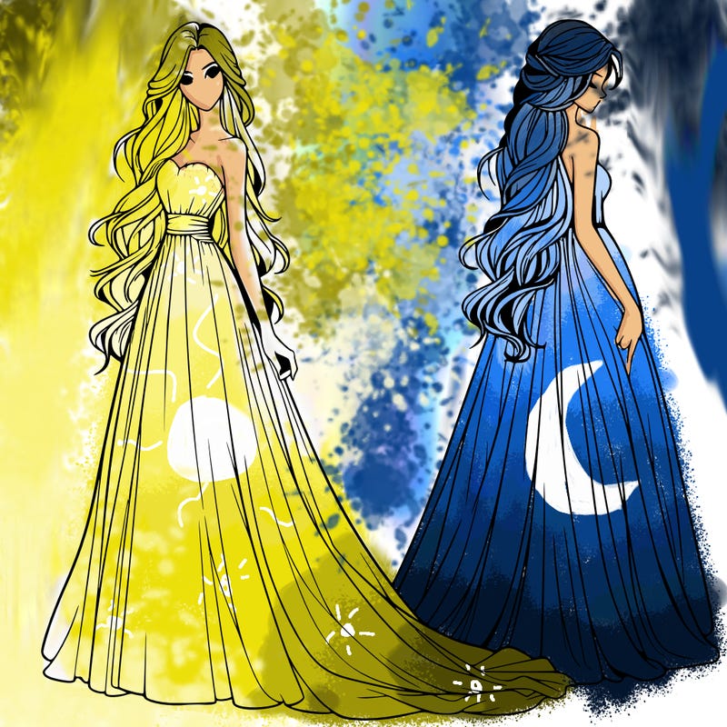 realistic woman with long flowing dress