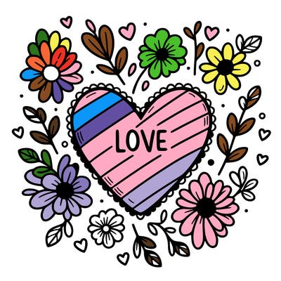 love heart with flowers around it