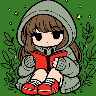 girl in oversized hoodie reading a book