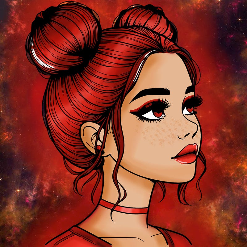 realistic girl with buns on the top of her head