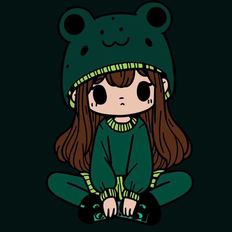 a girl wearing a frog hat and some frog socks