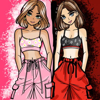 two girls with crop top with baggy pants