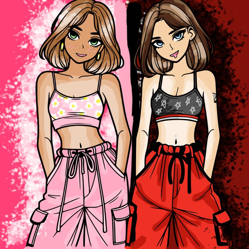 two girls with crop top with baggy pants