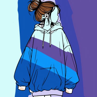 realistic girl with a oversized sweatshirt on and a bun