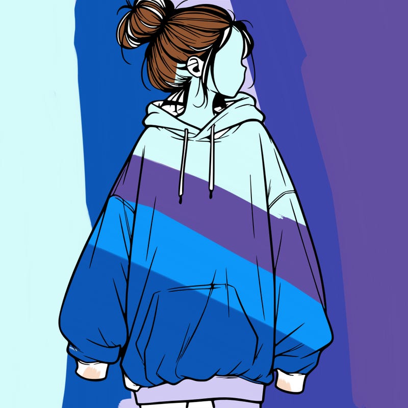 realistic girl with a oversized sweatshirt on and a bun