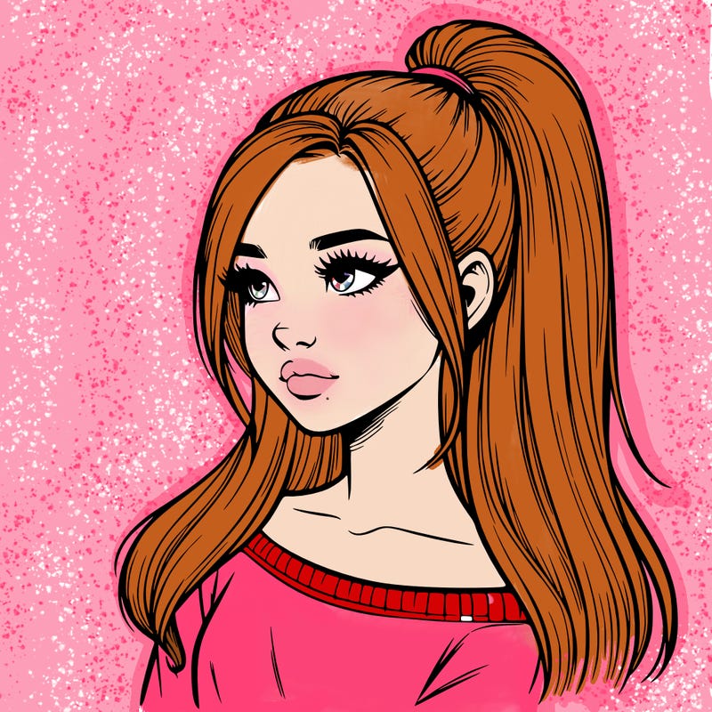 realistic girl with a high ponytail
