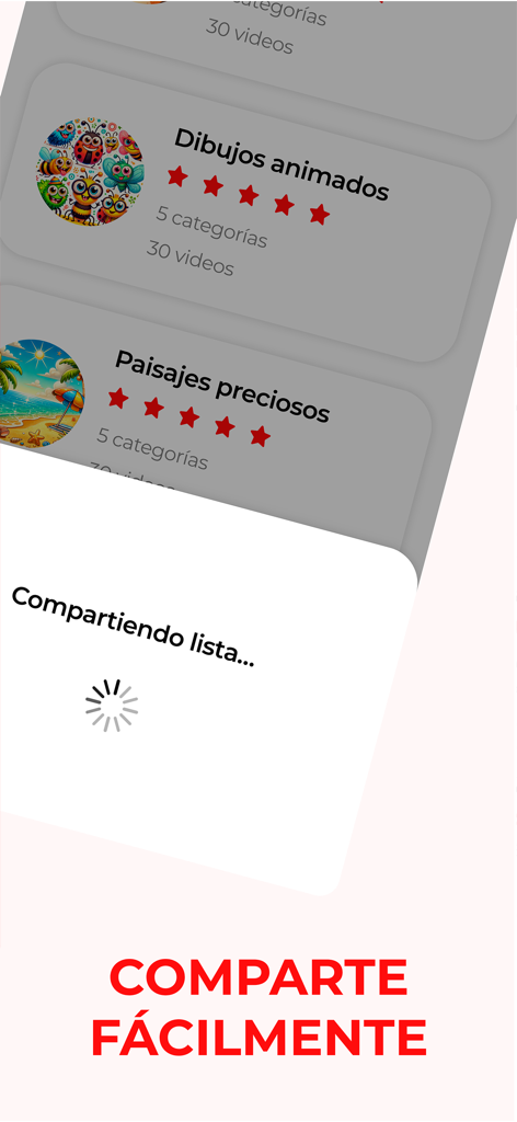 Mobile app screen showing the playlist sharing process in Ticky Player with Spanish text