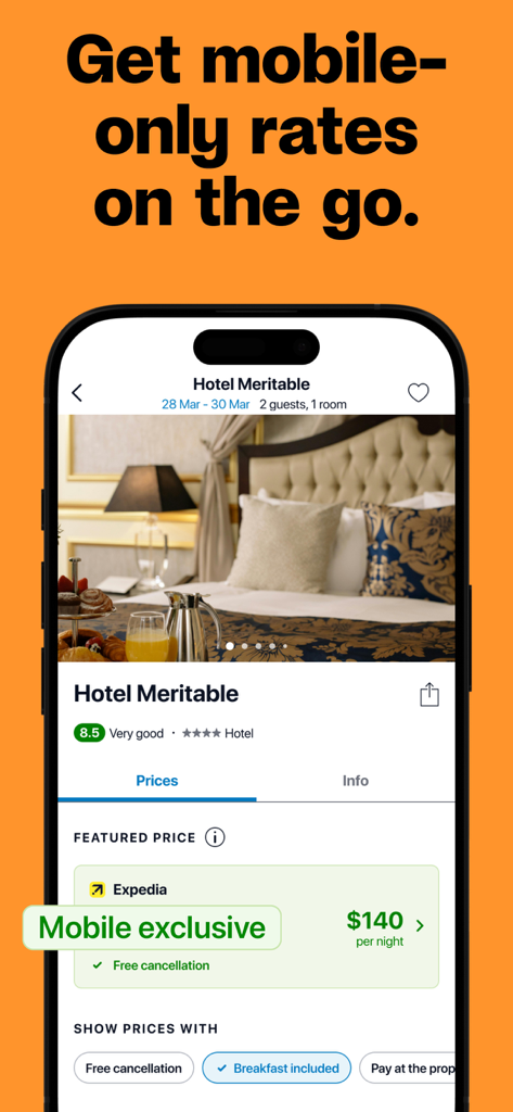 trivago app interface showing mobile exclusive hotel prices and deal alerts