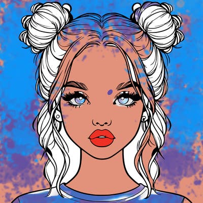 realistic girl with two buns in hair and lips