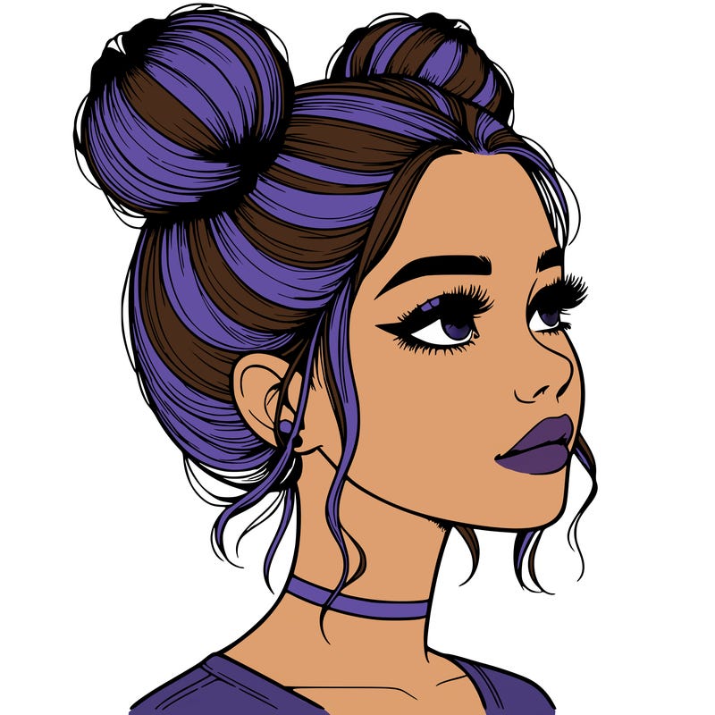 realistic girl with buns on the top of her head
