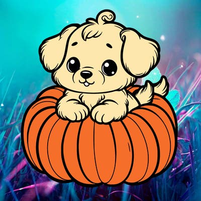 cute little puppy in a pumpkin