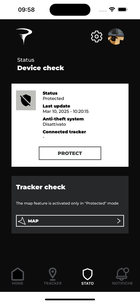 Detect-You - Detect-You mobile app screen showing bike security status and anti-theft check
