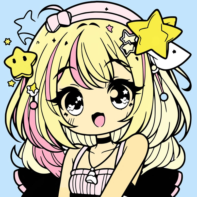 cute anime girl with star accessories
