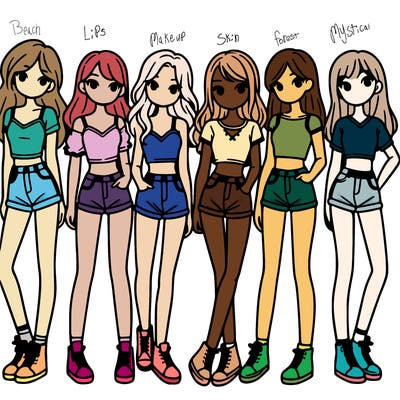 a group of girls wearing crop tops and shorts